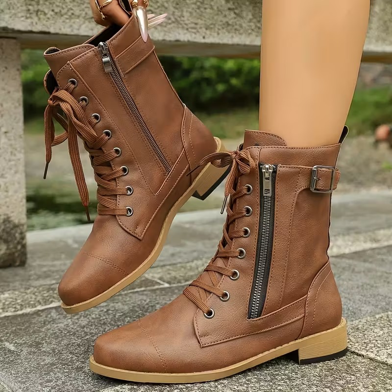 Women's Leather Wwaterproof Warm Platform Boots