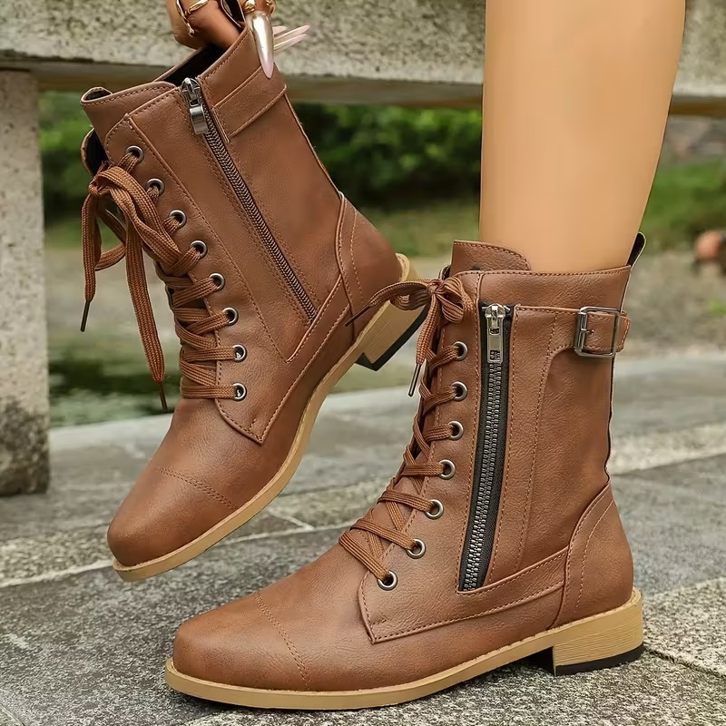 Women's Leather Wwaterproof Warm Platform Boots