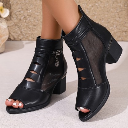 Women's Mesh Heeled Peep-Toe Shoes