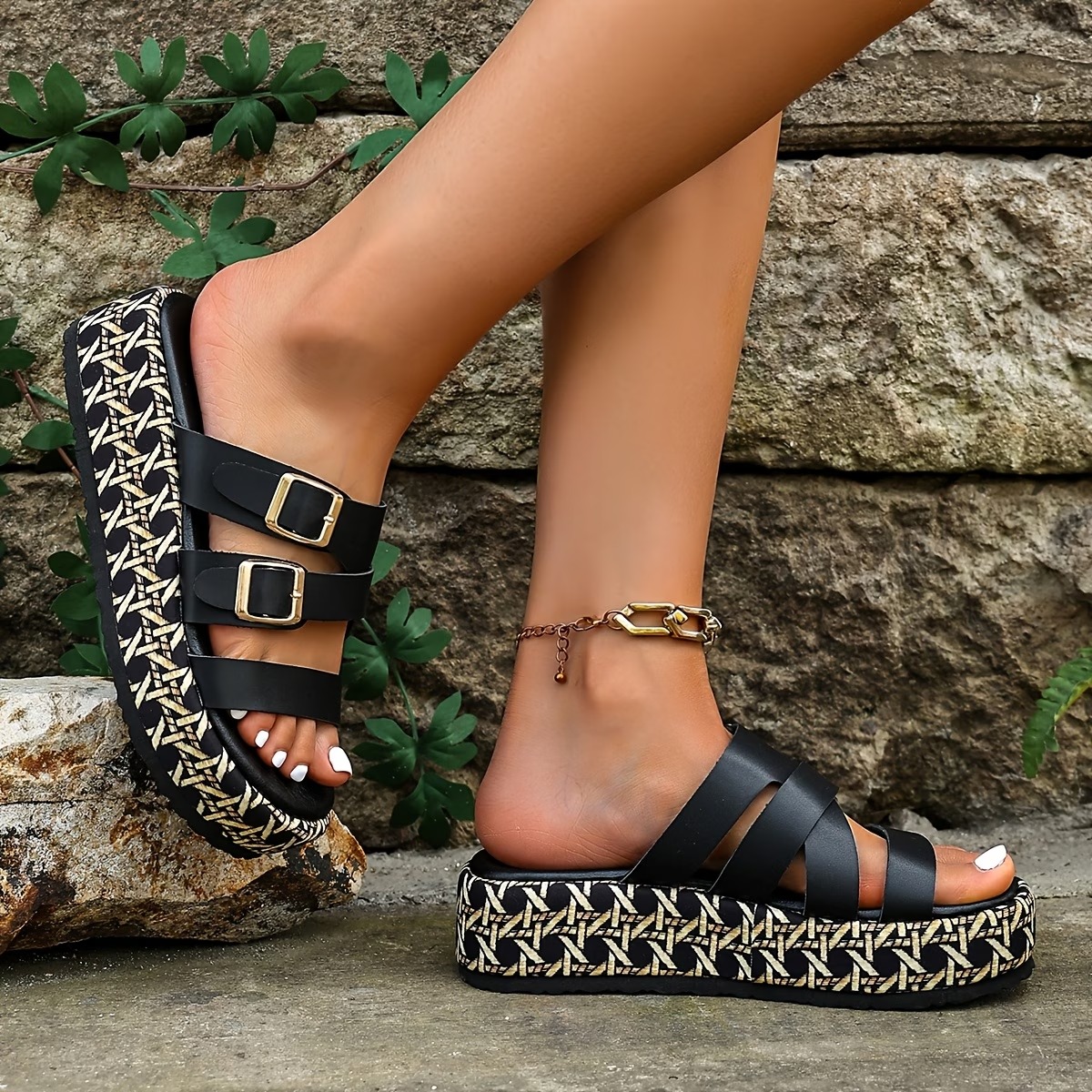 Women's Wedge Platform Sandals | Eco-Leather Casual Summer Walking Footwear | Memory Foam Insole | Non-Slip