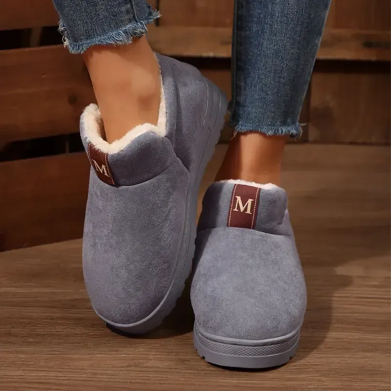 Women's Cute Dachshund Floral Print Furry Collar Indoor/Outdoor Shoes