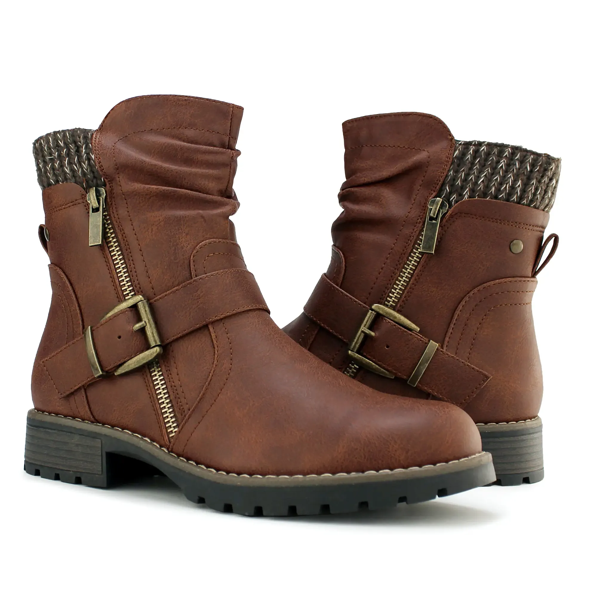 Comfortable Genuine Leather Boots With Laces And Inside Zippers