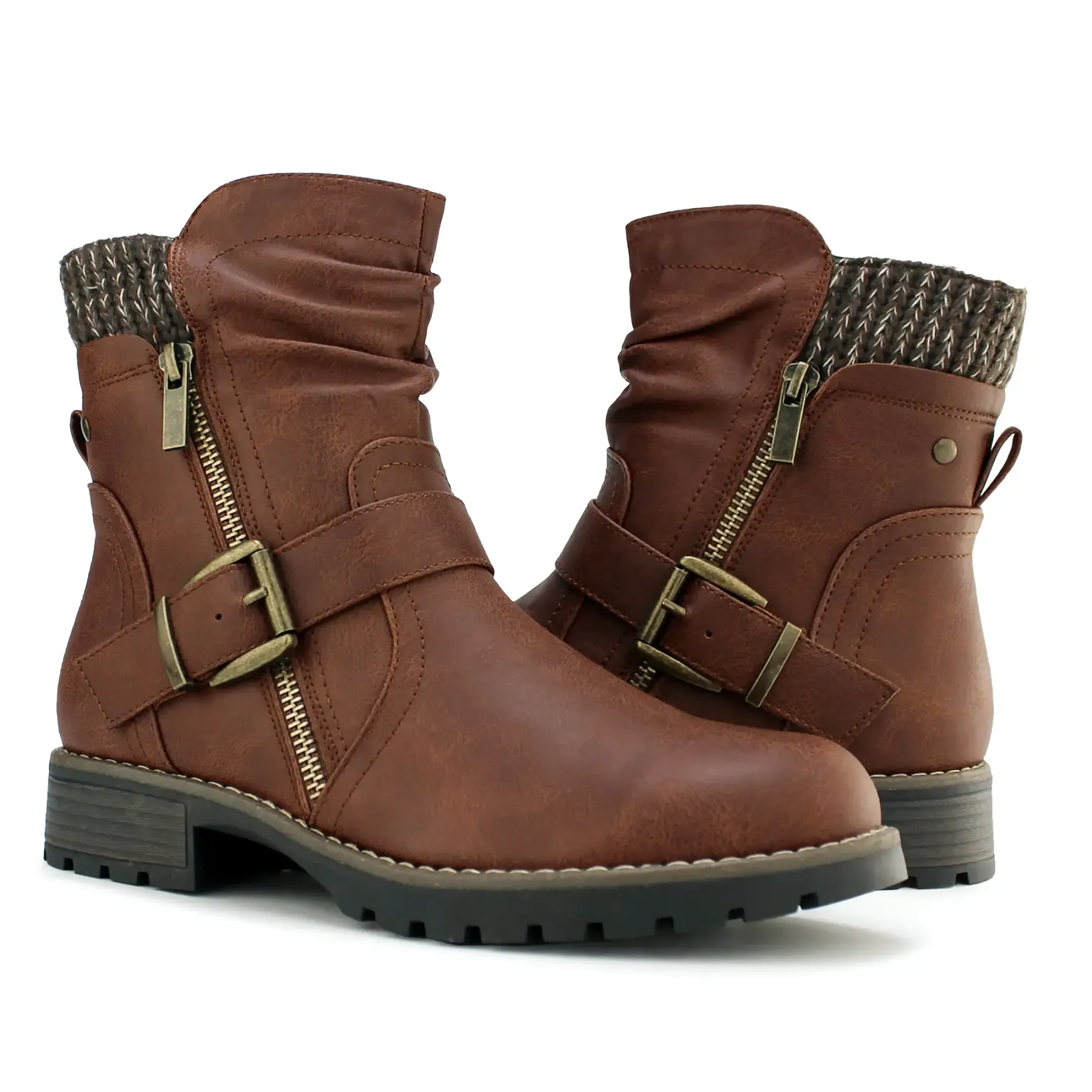 Comfortable Genuine Leather Boots With Laces And Inside Zippers