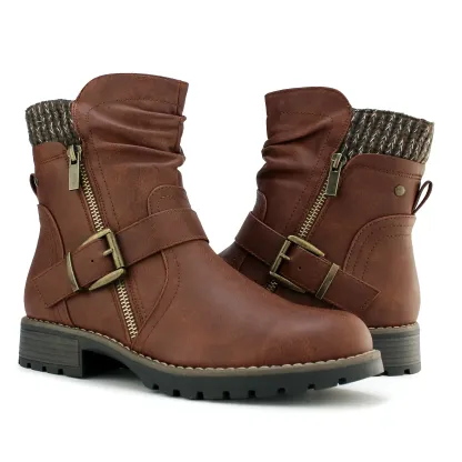 Comfortable Genuine Leather Boots With Laces And Inside Zippers