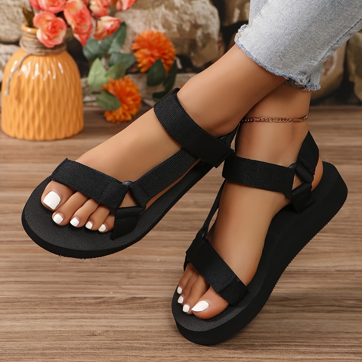 Women'S Double-Breasted Decorative Comfortable Beach Shoes 