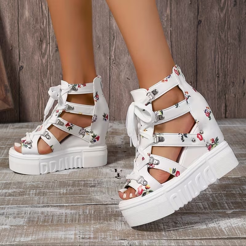 Women's Printed Design Fashionable Heeled Sandals