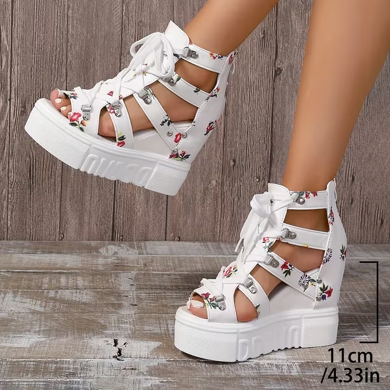 Women's Printed Design Fashionable Heeled Sandals