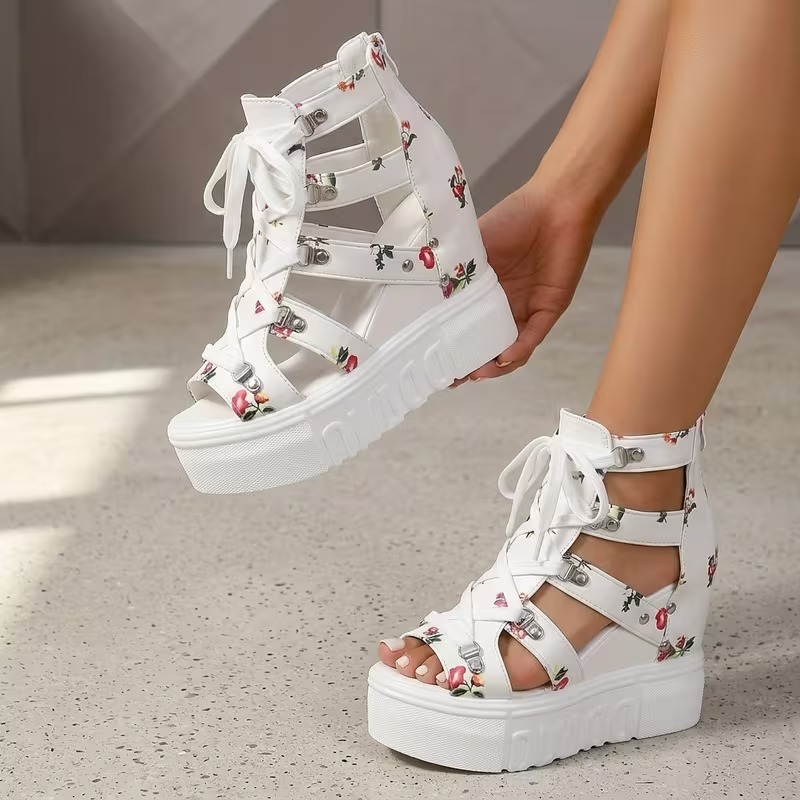 Women's Printed Design Fashionable Heeled Sandals