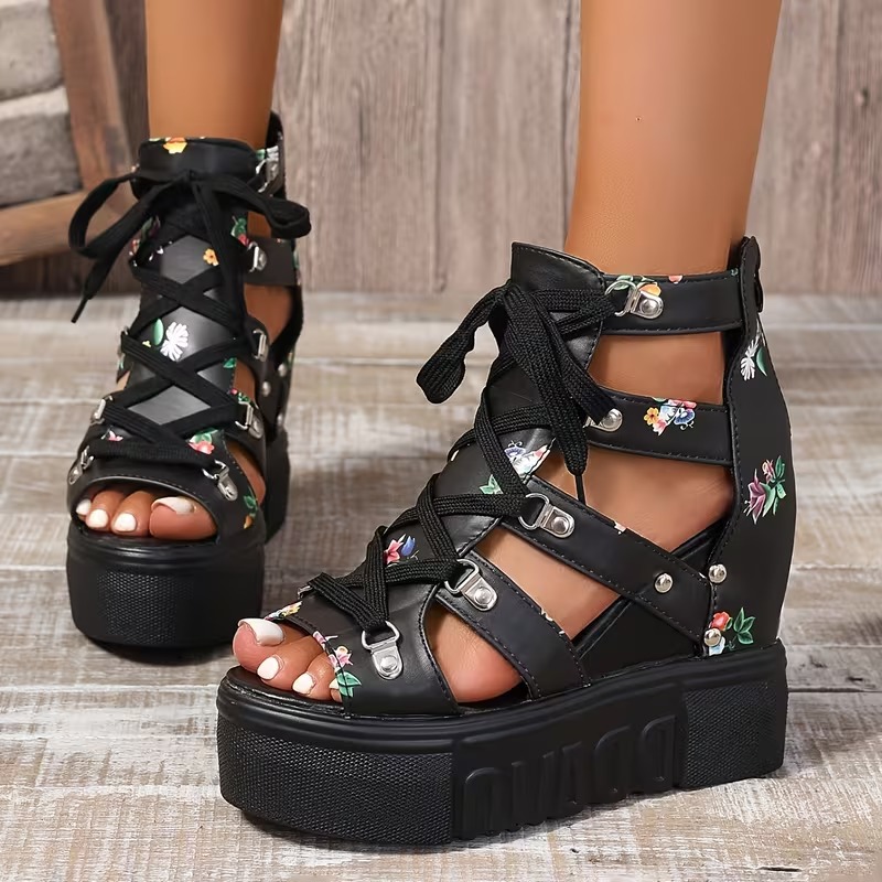 Women's Printed Design Fashionable Heeled Sandals