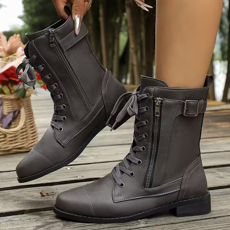 Women's Leather Wwaterproof Warm Platform Boots