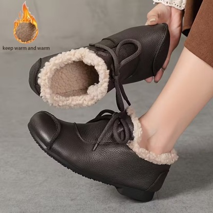 Women's Leather Waterproof Warm Platform Boots