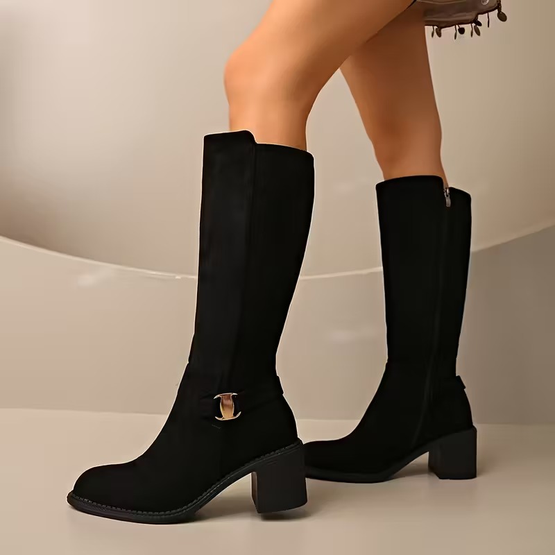 Faux Suede Knee High Stretch Boot