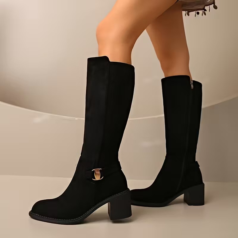 Faux Suede Knee High Stretch Boot