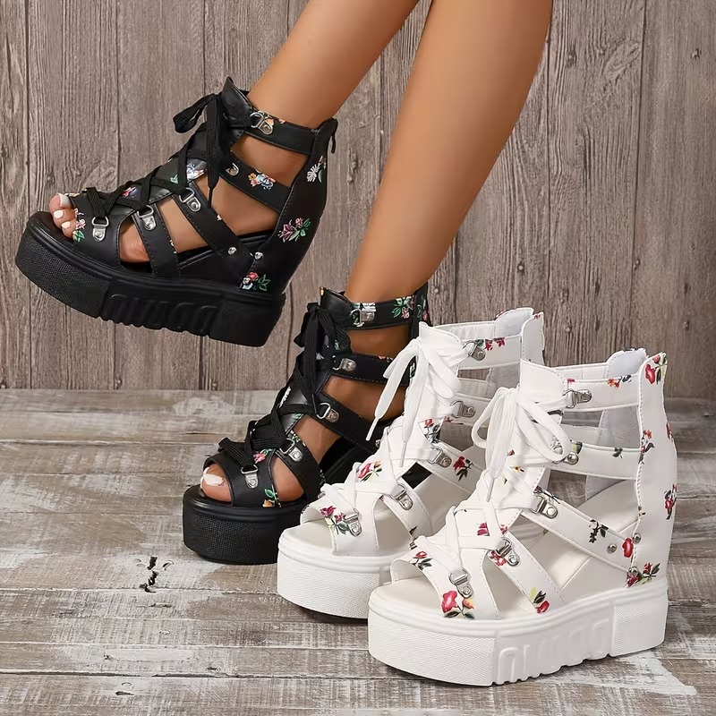 Women's Printed Design Fashionable Heeled Sandals