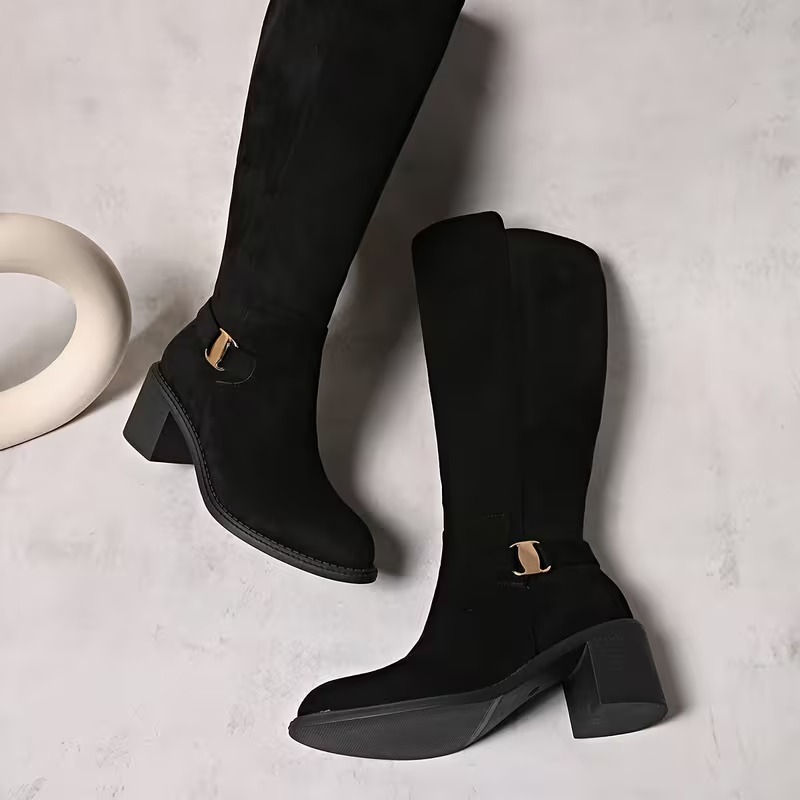 Faux Suede Knee High Stretch Boot