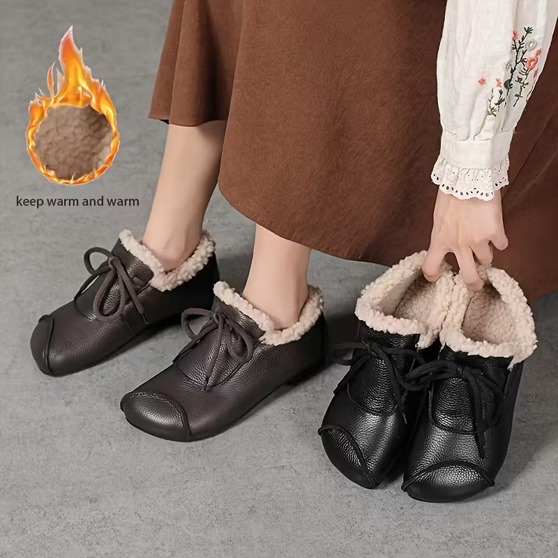 Women's Leather Waterproof Warm Platform Boots