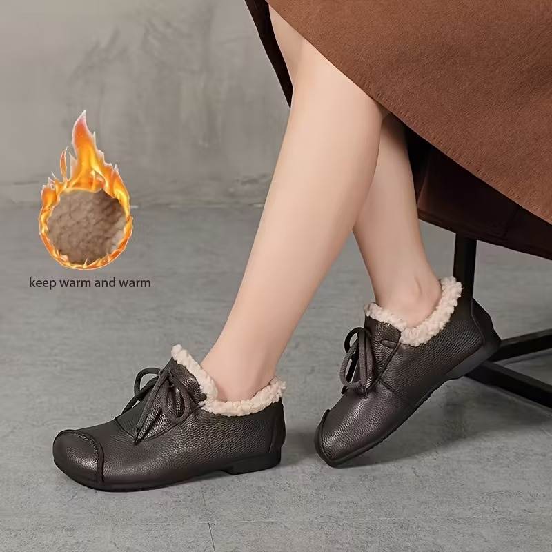 Women's Leather Waterproof Warm Platform Boots