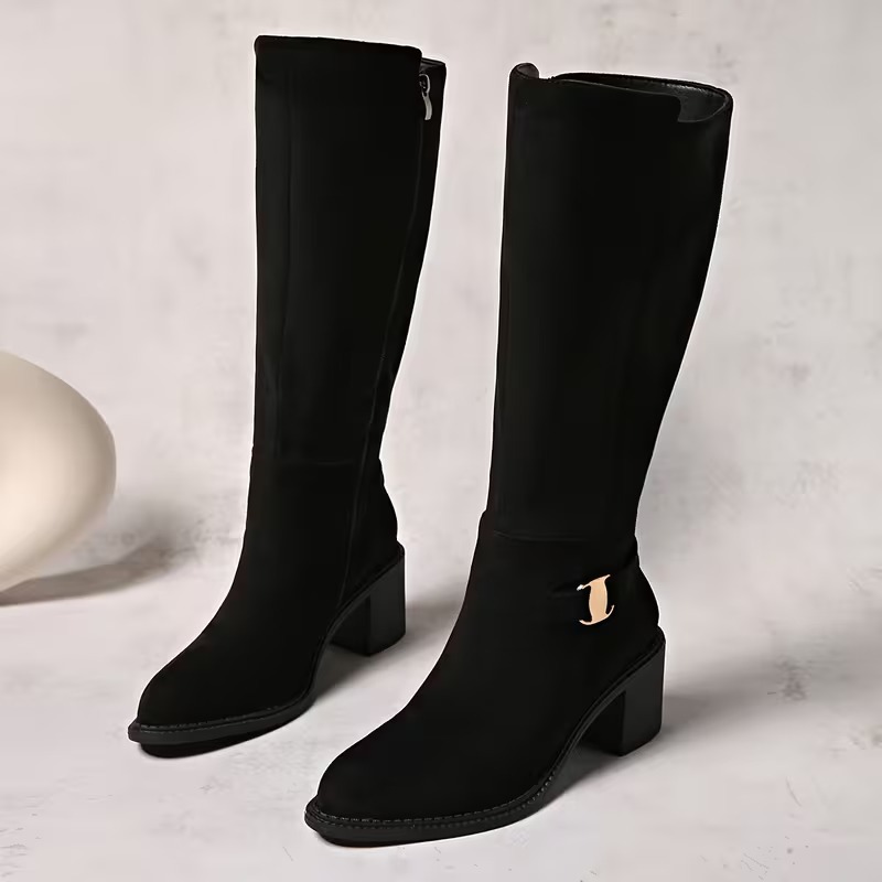 Faux Suede Knee High Stretch Boot