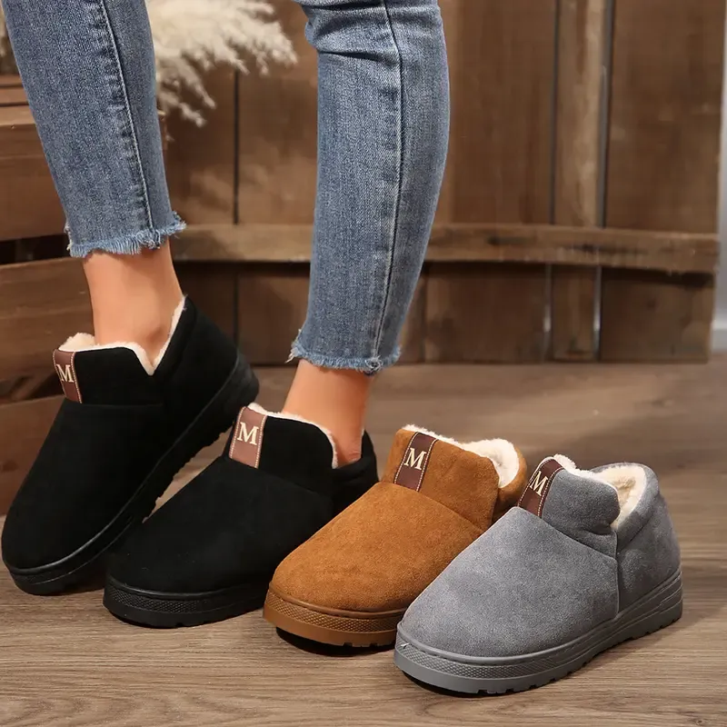 Women's Cute Dachshund Floral Print Furry Collar Indoor/Outdoor Shoes