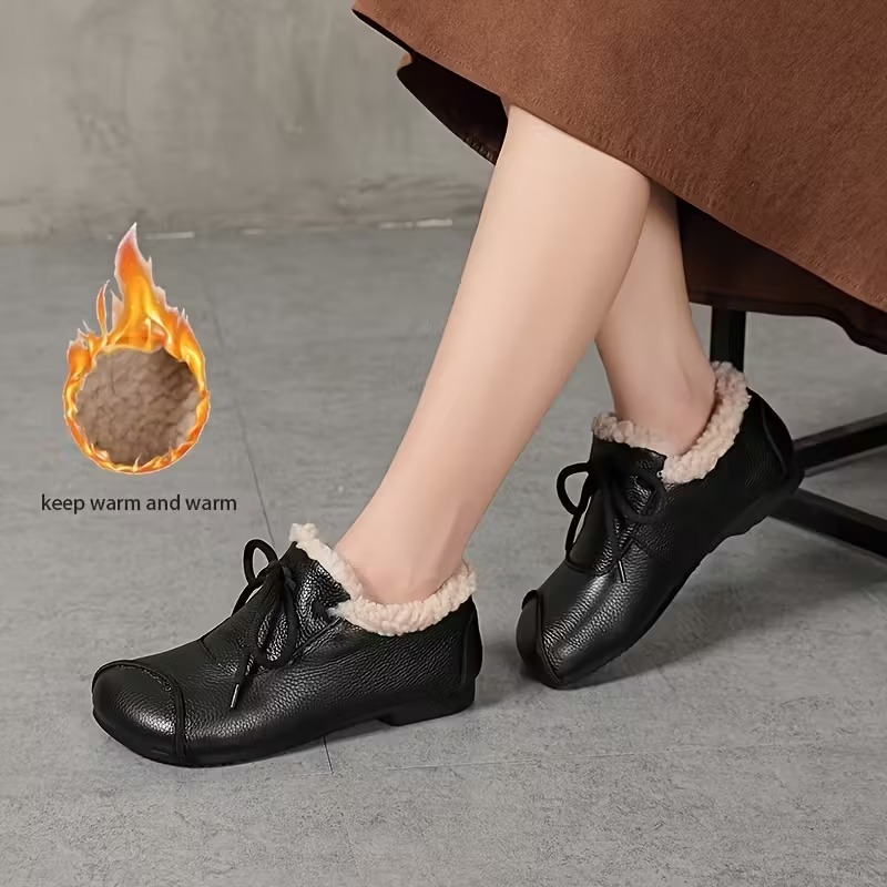 Women's Leather Waterproof Warm Platform Boots