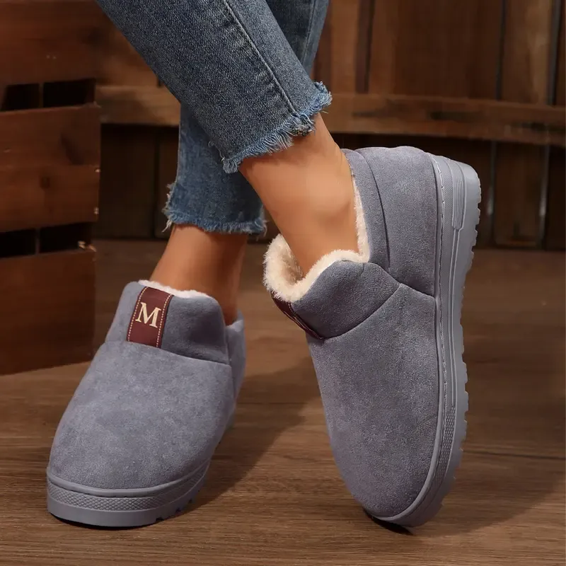 Women's Cute Dachshund Floral Print Furry Collar Indoor/Outdoor Shoes