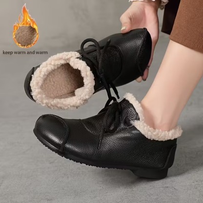 Women's Leather Waterproof Warm Platform Boots