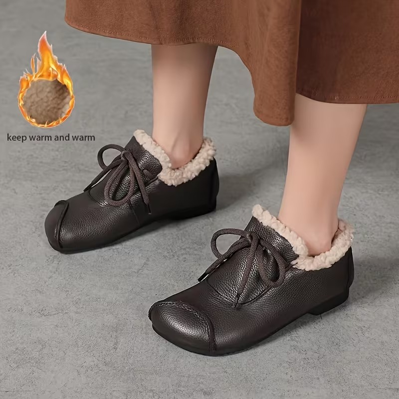 Women's Leather Waterproof Warm Platform Boots