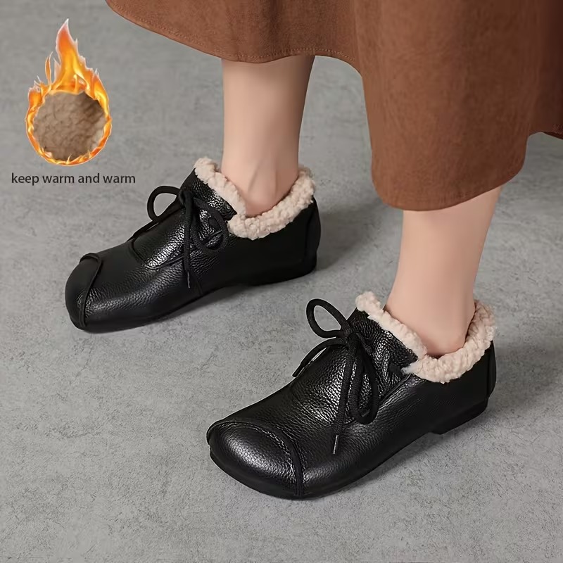 Women's Leather Waterproof Warm Platform Boots