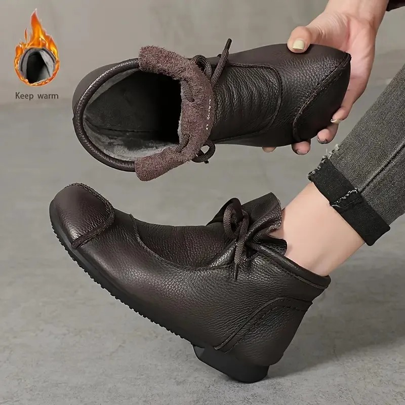 Women's Leather Waterproof Warm Platform Boots