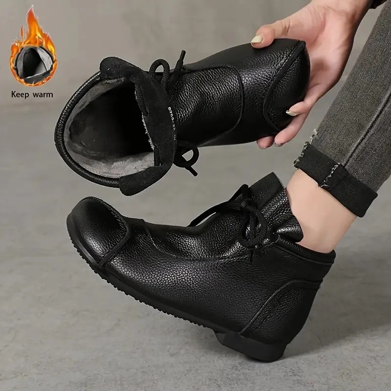 Women's Leather Waterproof Warm Platform Boots