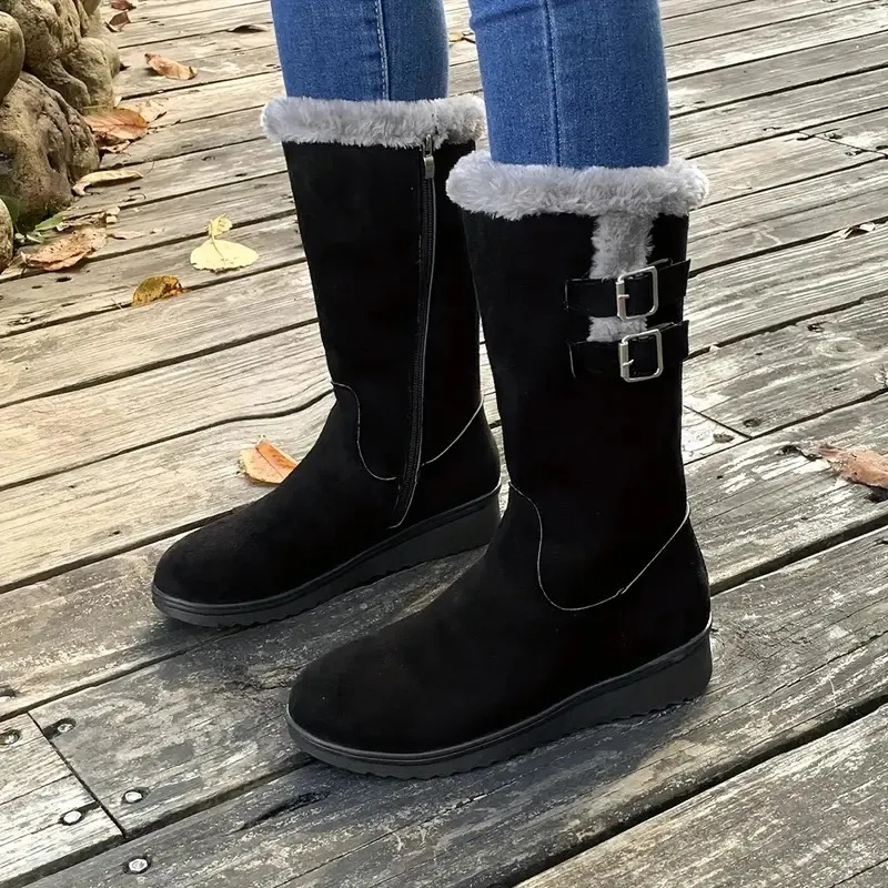 Women's Solid Color Fuzzy Boots