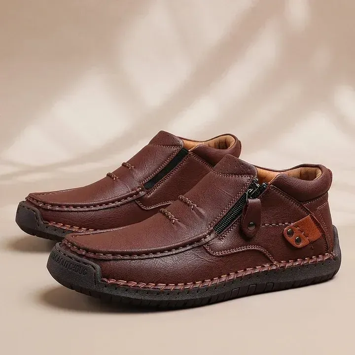 ⏰Limited Time Sale 50% OFF-Men’s Handmade Premium Leather Slip-On Driving Boots – Wide Toe, Arch Support