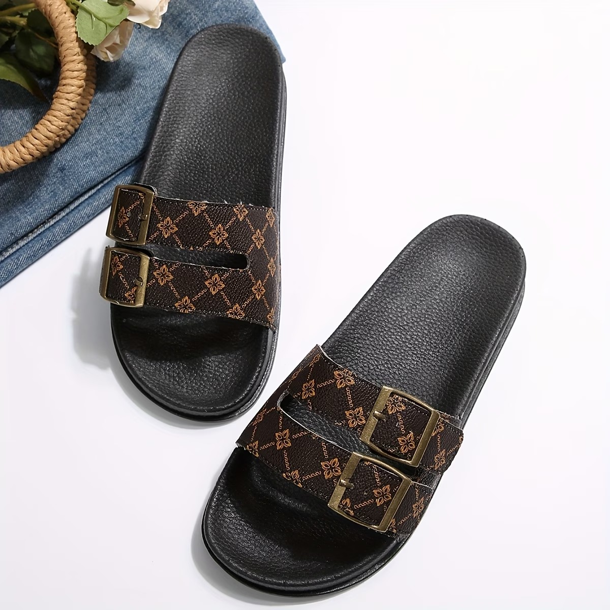  Women'S Double-Breasted Decorative Comfortable Beach Shoes 