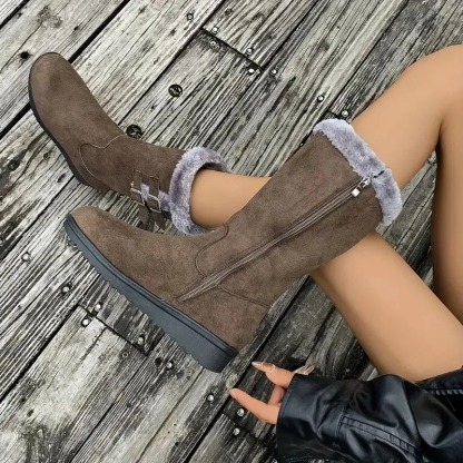 Women's Solid Color Fuzzy Boots