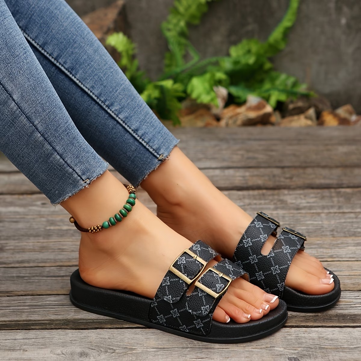  Women'S Double-Breasted Decorative Comfortable Beach Shoes 