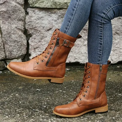 Women's Leather Wwaterproof Warm Platform Boots
