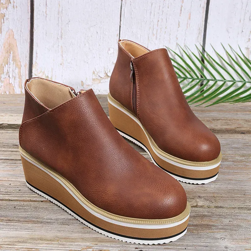 Women's Leather Waterproof Warm Wedge Shoes
