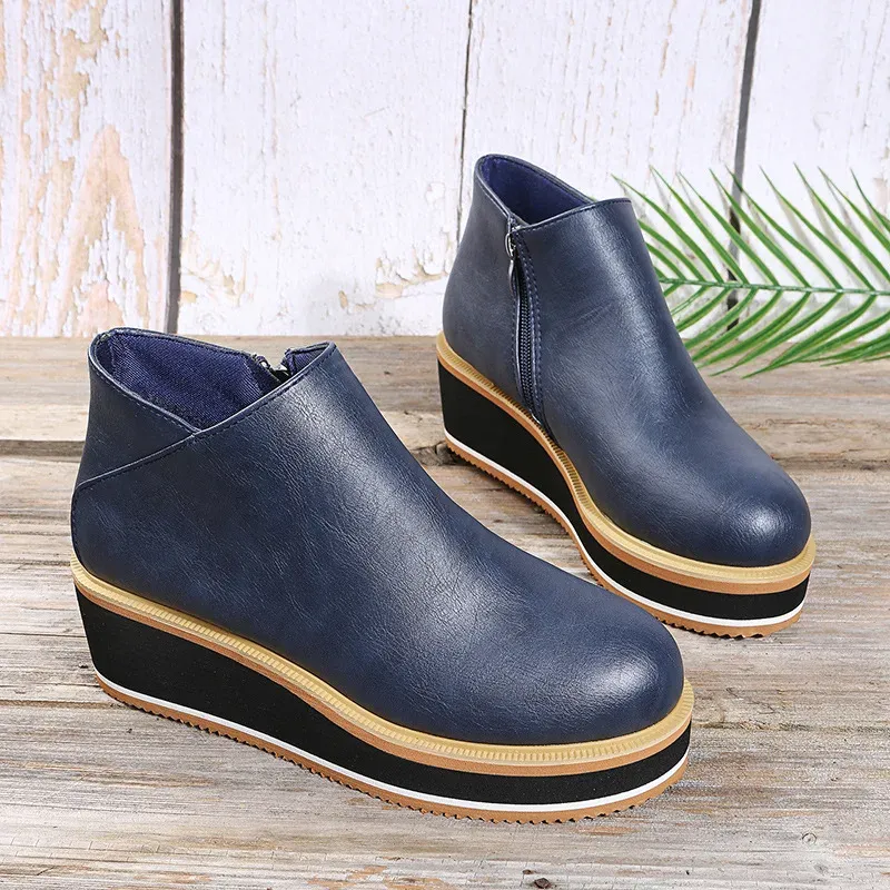 Women's Leather Waterproof Warm Wedge Shoes