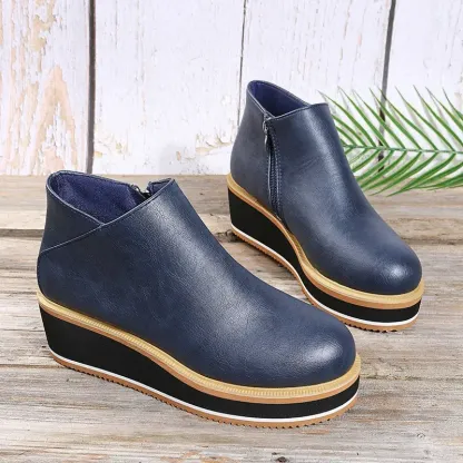 Women's Leather Waterproof Warm Wedge Shoes