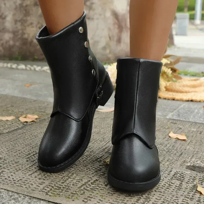 Women's Leather Waterproof Warm Ankle Boots