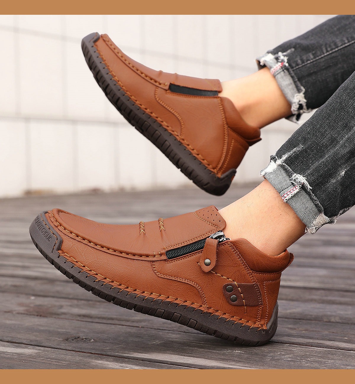 ⏰Last Day! 50% OFF 🔥Men's Handmade Leather Boots with Arch Support & Wide Toe Box | Easy Zip Design