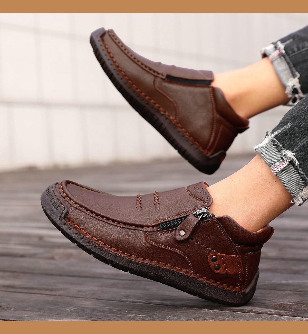 ⏰Last Day! 50% OFF 🔥Men's Handmade Leather Boots with Arch Support & Wide Toe Box | Easy Zip Design