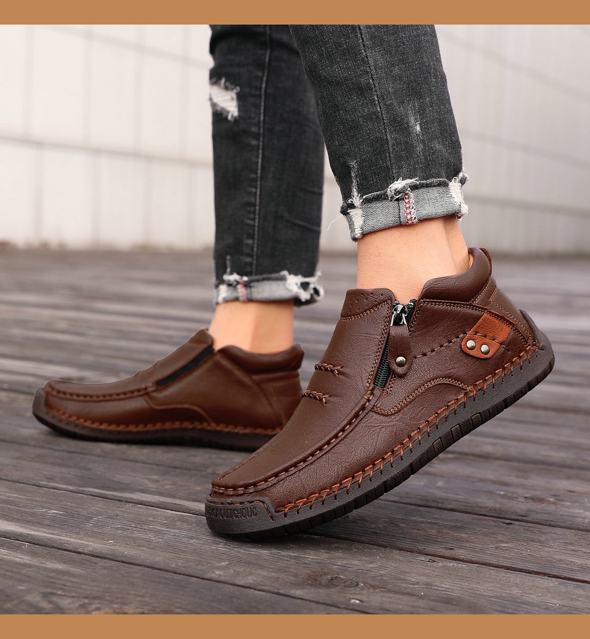 ⏰Last Day! 50% OFF 🔥Men's Handmade Leather Boots with Arch Support & Wide Toe Box | Easy Zip Design