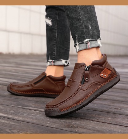 ⏰Last Day! 50% OFF 🔥Men's Handmade Leather Boots with Arch Support & Wide Toe Box | Easy Zip Design