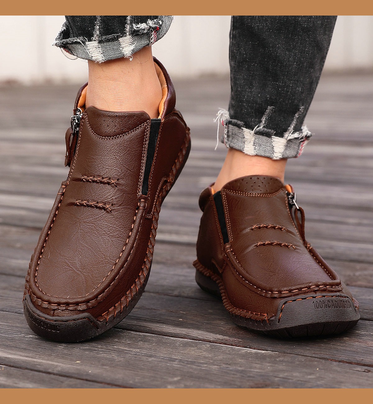 ⏰Last Day! 50% OFF 🔥Men's Handmade Leather Boots with Arch Support & Wide Toe Box | Easy Zip Design