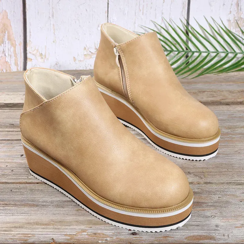 Women's Leather Waterproof Warm Wedge Shoes