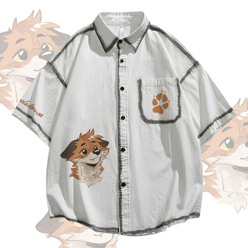 MODAKAWA X atka Anticipating Fox Graphic Oversized Button Up Shirt - White - 2XL - image 2