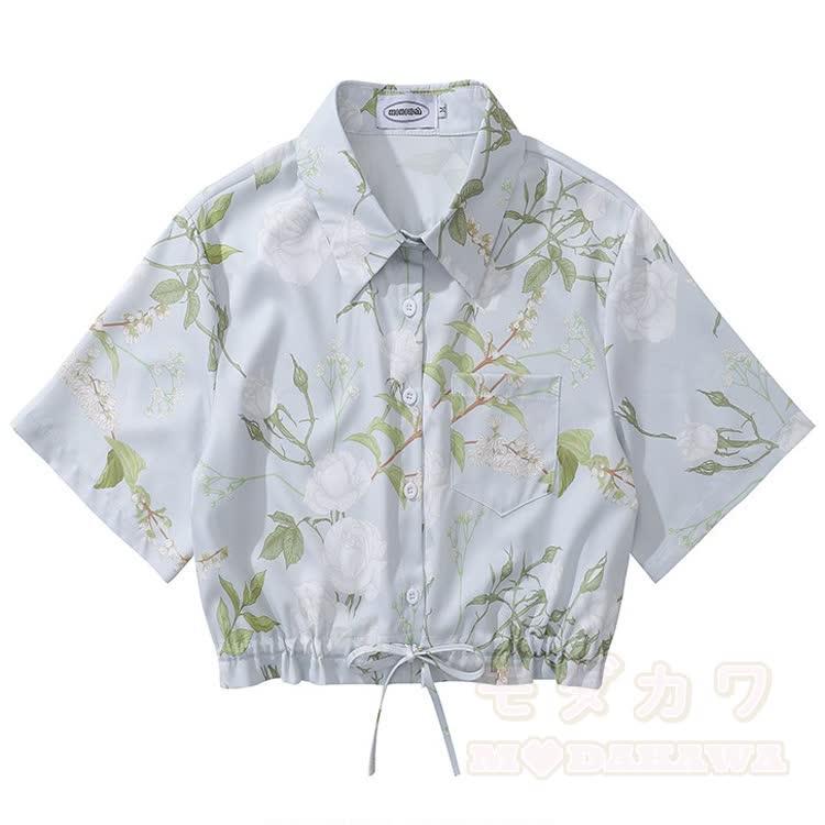 Vintage Print Short Sleeve Button-Up Shirt - Multicolor I - L - image 10