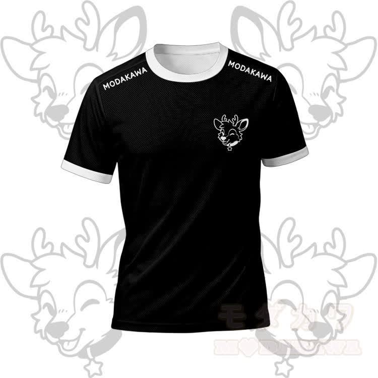 MODAKAWA X popipeko Deer Graphic Men's Sports T-shirt Drawstring Shorts Matching Outfit - Black Top - 5XL - image 4