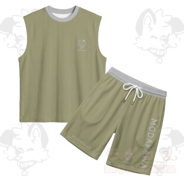 MODAKAWA X popipeko Puppy Graphic Sports Sleeveless Quick Dry Tank Top Shorts Matching Outfit - Green Set - 5XL - image 15